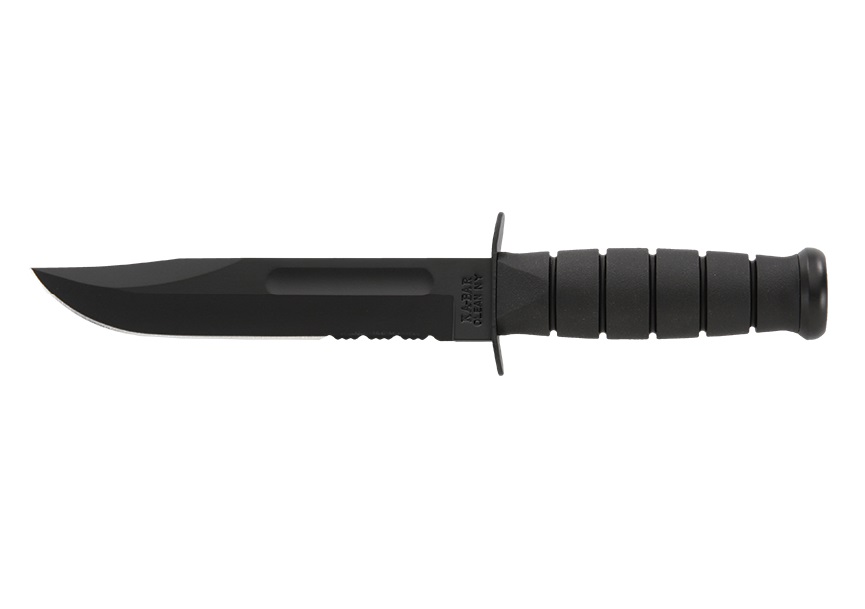 Ka-Bar 1212 BLACK FULL-SIZE Knife 30 cm Serrated Edge, Kraton Grip, Leather Sheath